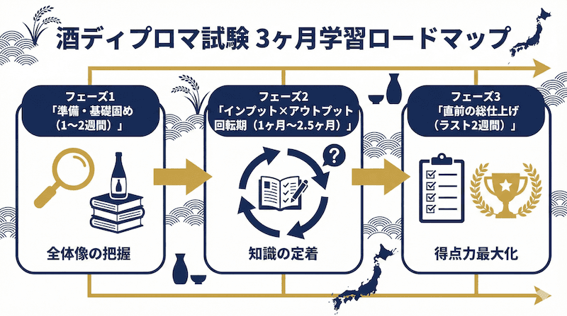 酒ディプロマ3ヶ月学習ロードマップ：準備・回転期・総仕上げの3フェーズ