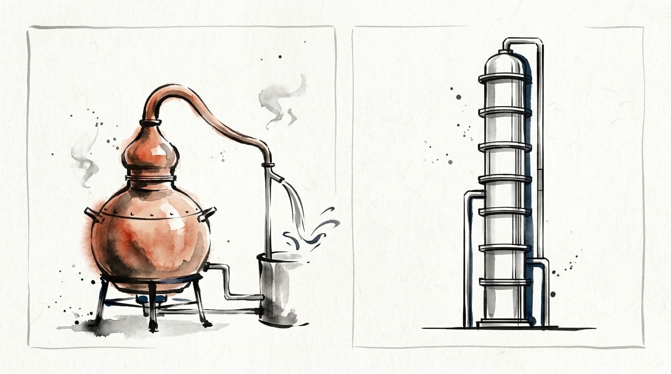 単式蒸留器と連続式蒸留器の比較