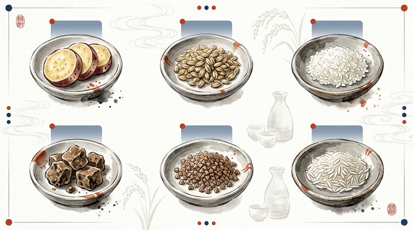 焼酎の主要原料6種類のビジュアル